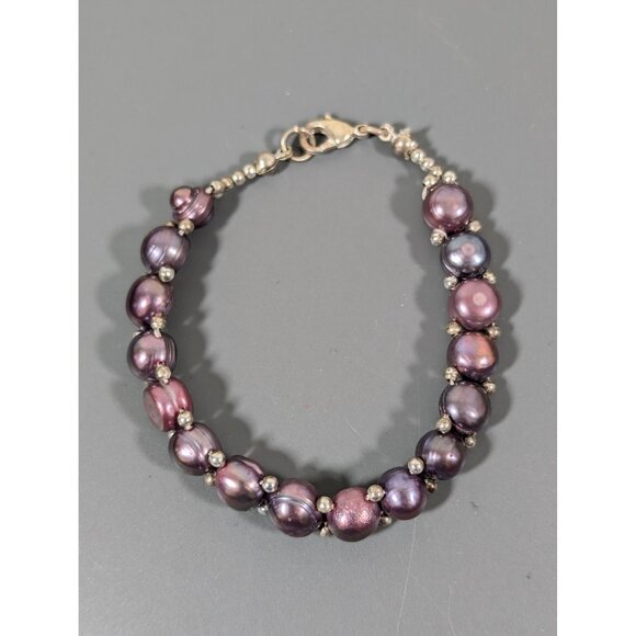 Artisan Purple Dyed Baroque Pearl Tennis Bracelet 6.5" - Picture 2 of 9